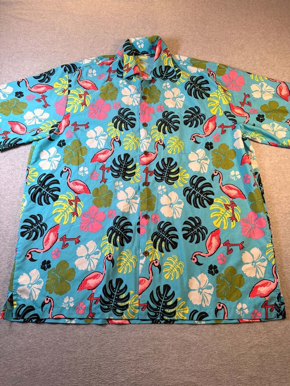 Alvish Flamingo Tropical Hawaiian Button Down Shirt Size XL